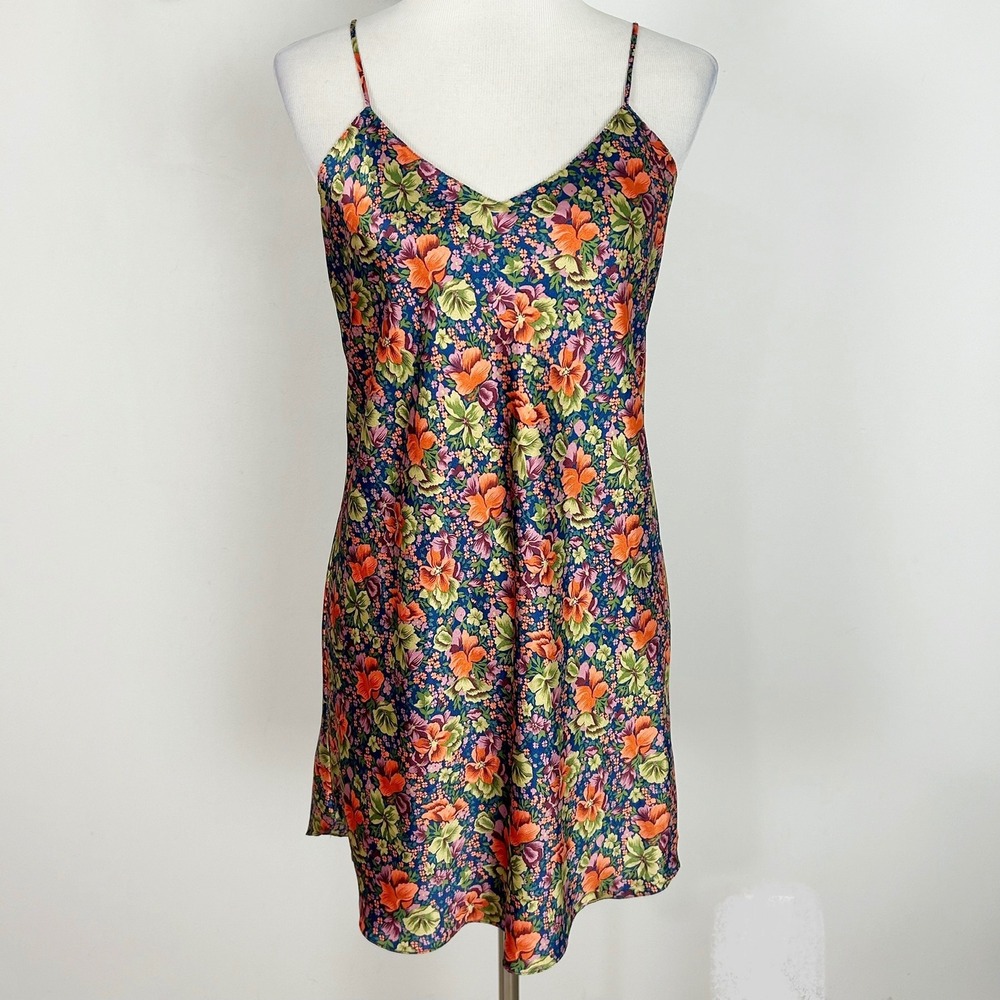 Vintage Morgan Taylor Nightgown Slip Floral Satin Chemise Size Medium Women's